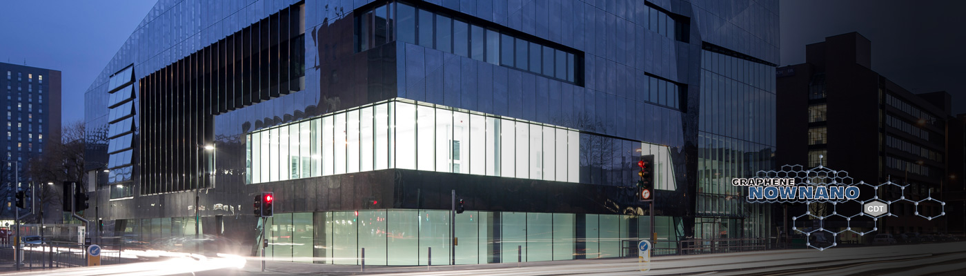 Exterior of the National Graphene Institute at night